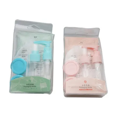 

Transparent Zipper Travel Bag Liquid Travel Sets Clear Cosmetic Bottle Container Cleaning Puff Cosmetic Packaging 7 Pcs