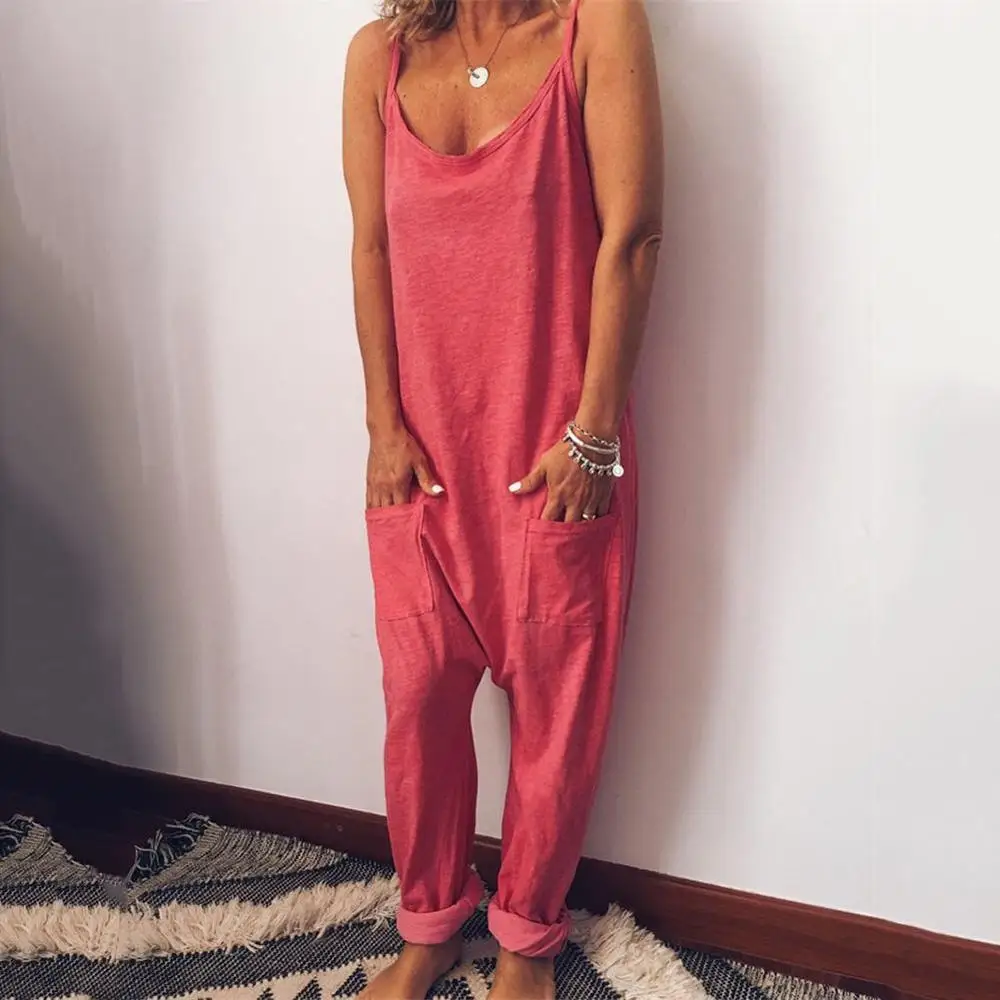 

2019 Summer Women Loose Jumpsuit Strap Dungaree Harem Playsuit Casual Long Combinaison Femme Baggy Jumpsuit Rompers Overalls
