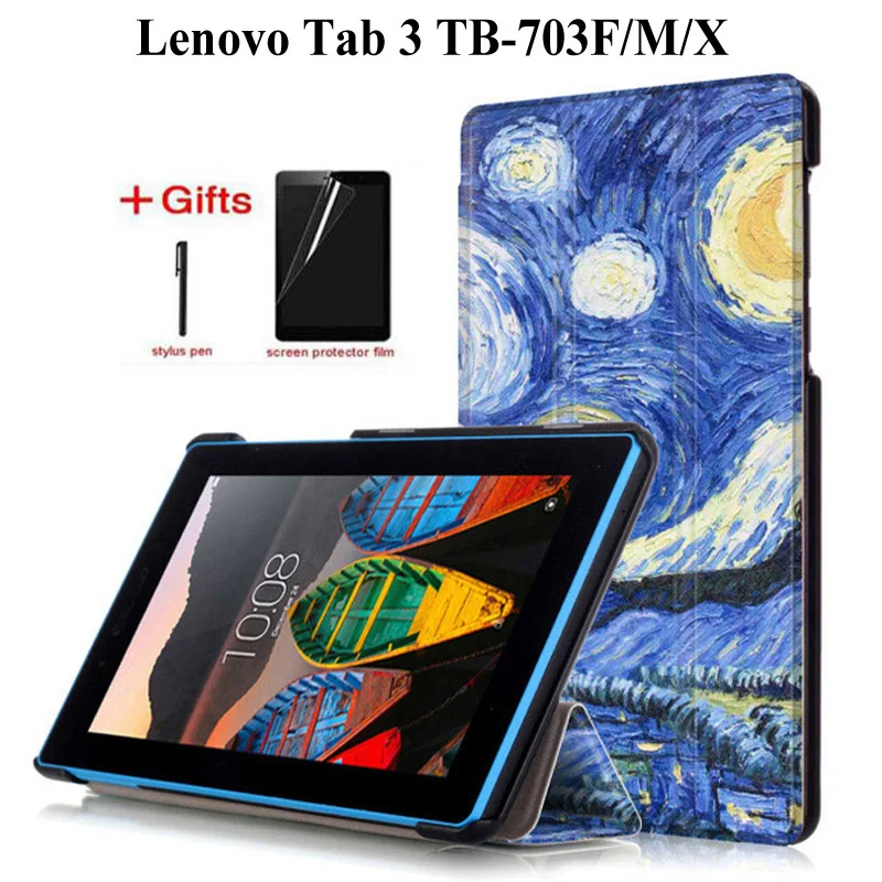 

Slim Flip Stand PU Leather Case For Lenovo Tab 3 730F 730M 730X tablet cover for Lenovo TB3-730F TB3-730M Tab3 730 Case+Film+Pen