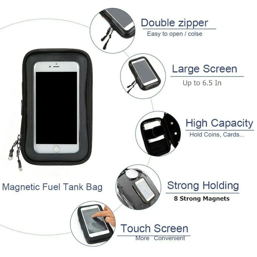 Up to 6.5 In Motorcycle material Saddle bag Magnetic Fuel Tank Bag Gas Bag Touchscreen Cell Phone GPS Holder Bag