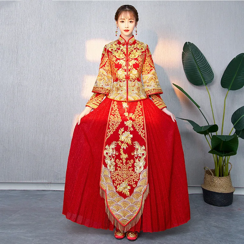Высокое качество традиционное китайское свадебное платье Cheongsam ручной вышитое платье-чанпао кисточкой со стразами в стиле ретро Халат