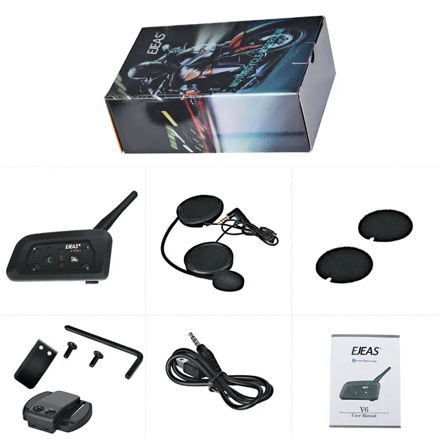 EJEAS V6 PRO Bluetooth Motorcycle BT Communicator Helmet Intercom Headset with 1200m Interphone for 6 Riders