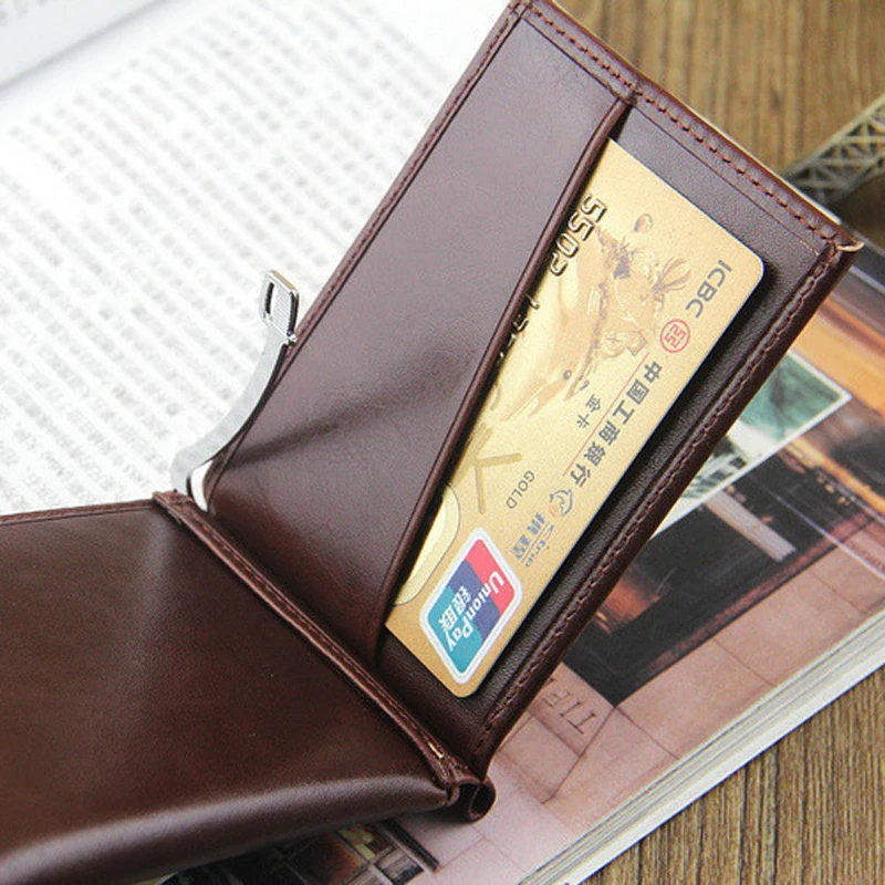 Hot Sale Fashion Men's Leather Money Clip Wallet With Magnet Hasp Credit Card Cash Holder Business Short Designer Purse For Male 5