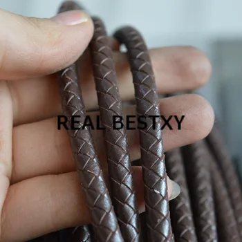 

REAL BESTXY 5m/lot 6mm brown Wholesale Fashion Round Braided Leather Cord For Bracelet Making leather super fiber artificial