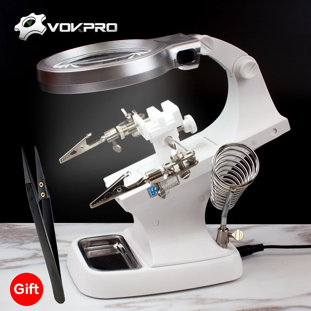 

3 Hand Soldering Iron Stand Welding Tool With Illuminated Glasses LED Alligator Clip Holder Clamp Helping Hand Repair