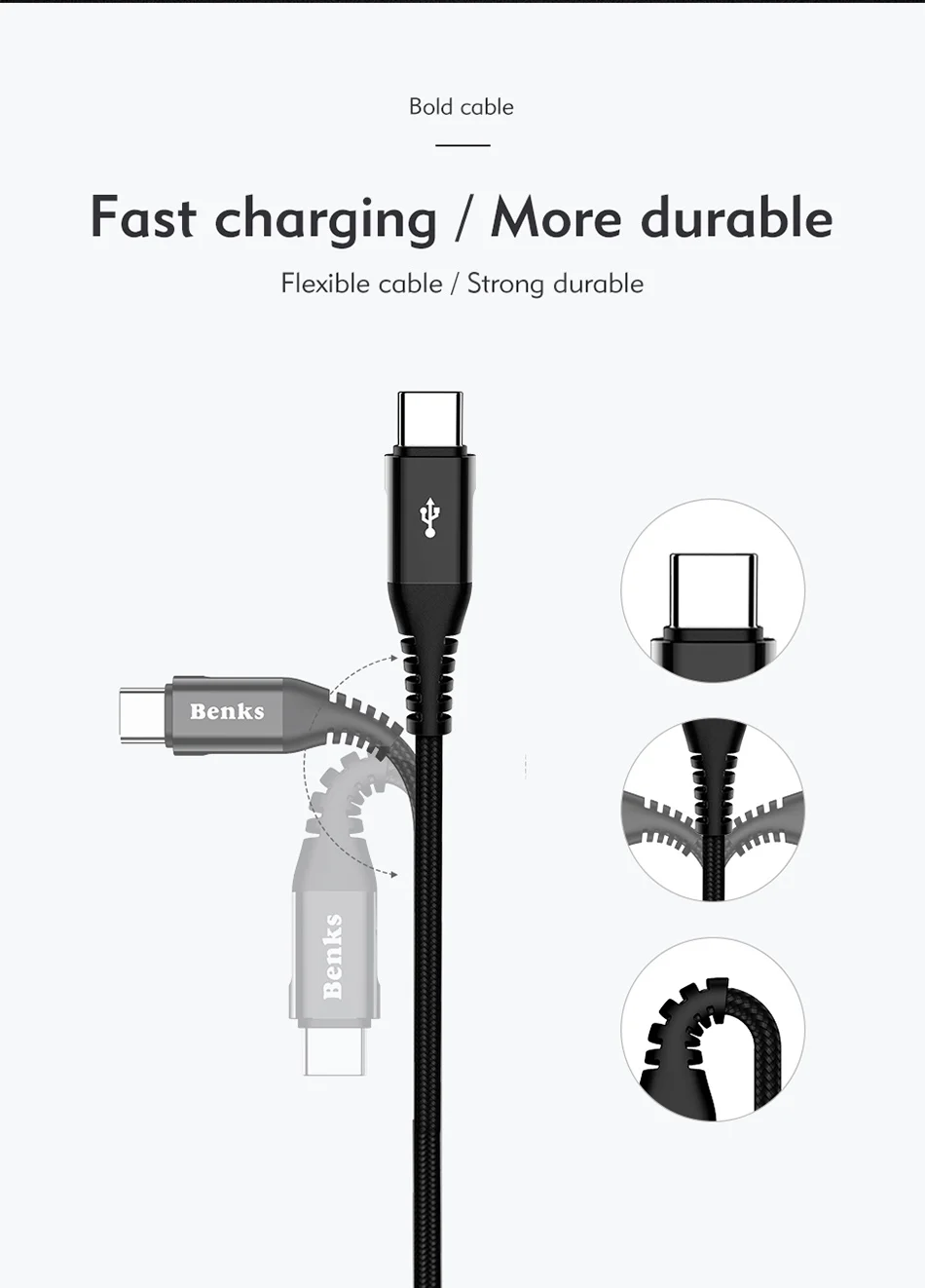 Benks Nylon USB Type C Fast Charging Cable For Samsung S8 S9 Huawei P10 P9 Plus Xiaomi 6 5 Android  Phone 5A Charger Cables 1 (7)