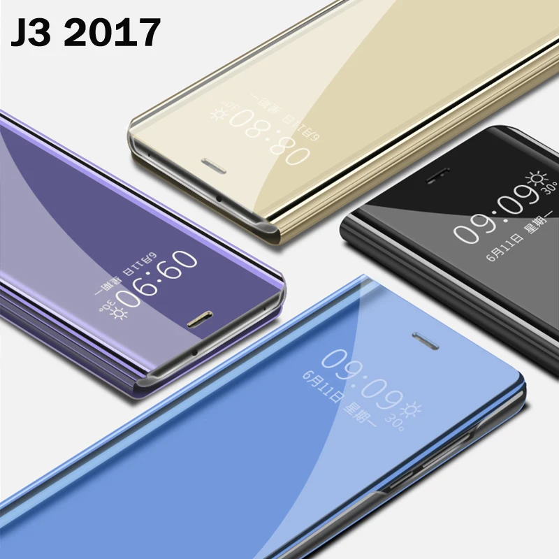 Флип чехол для смартфона с зеркальным покрытием Samsung galaxy j3 2017 j330 жесткие кожаные