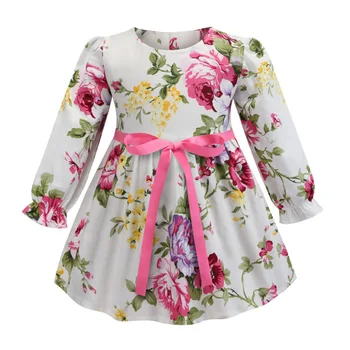 

Roimyal Wholesale 2019 Spring/Summer New Fashion Printed Dress Children's Clothing Long Sleeved Cotton Girl Dress free shipping