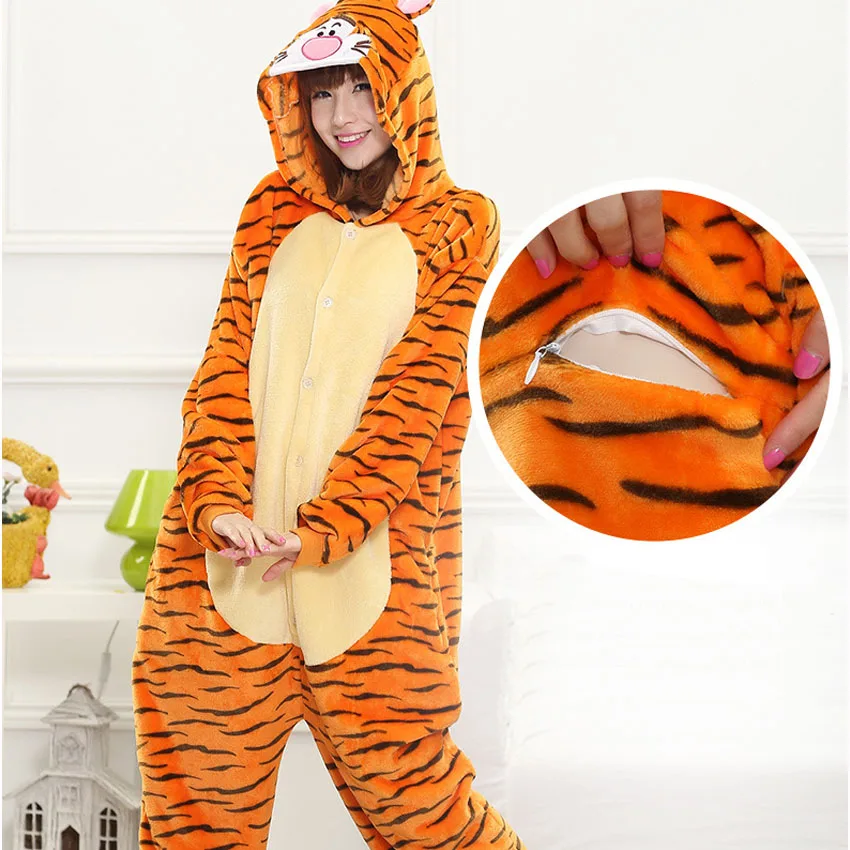 Пижама ТИГР взрослых Onesie для женщин Тигр косплэй Костюм животных пижамы фланель