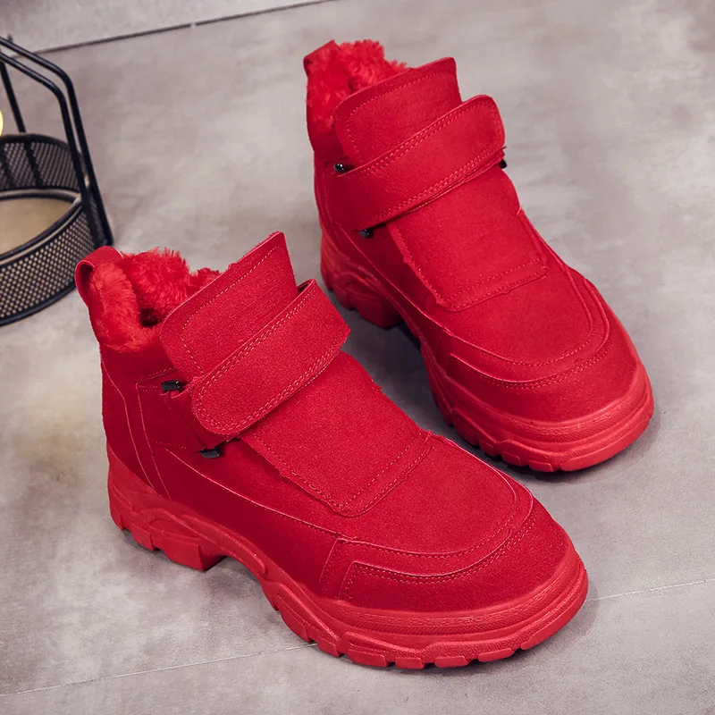 

2019 Women Ankle Boots with fur Booties short Boots Thick bottom flock shoes Platform Warm snow boots High Top Sneakers ME-60