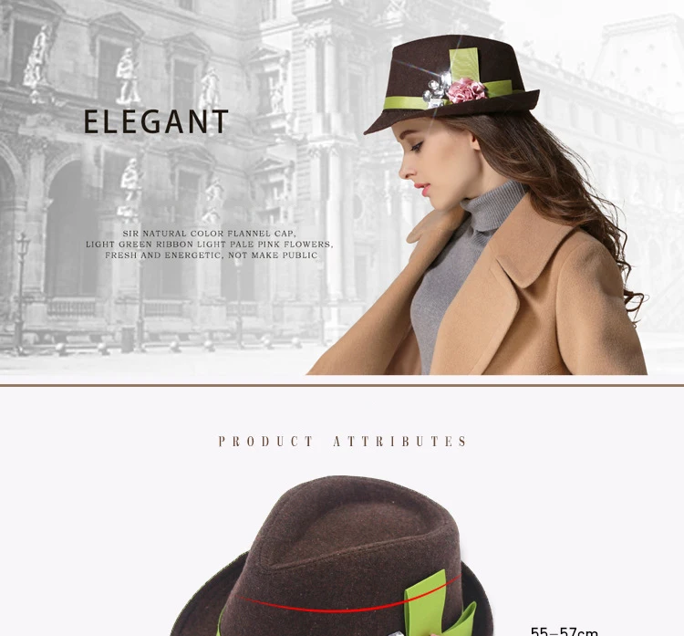 Фланелевая Цветочная шляпа женская модная джазовая шляпа Трилби для женщин вечерние шляпы