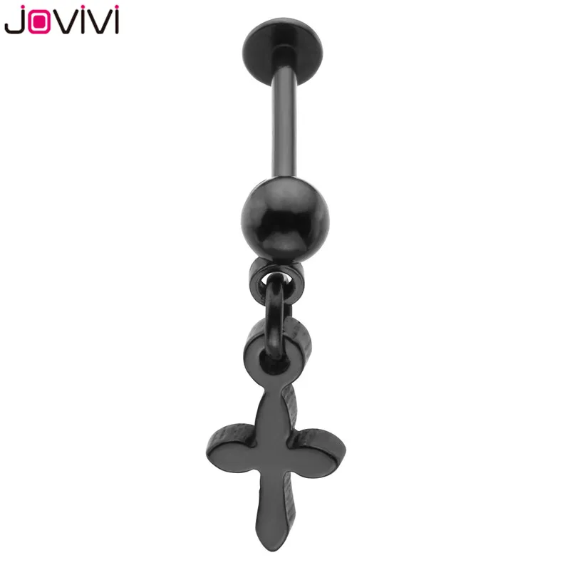 

2017 JOVIVI High Quality 1-3pcs 16G Stainlss Steel Cross Dangle Labret Monroe Lip Rings Fashion Body Piercing Jewelry 1/2"