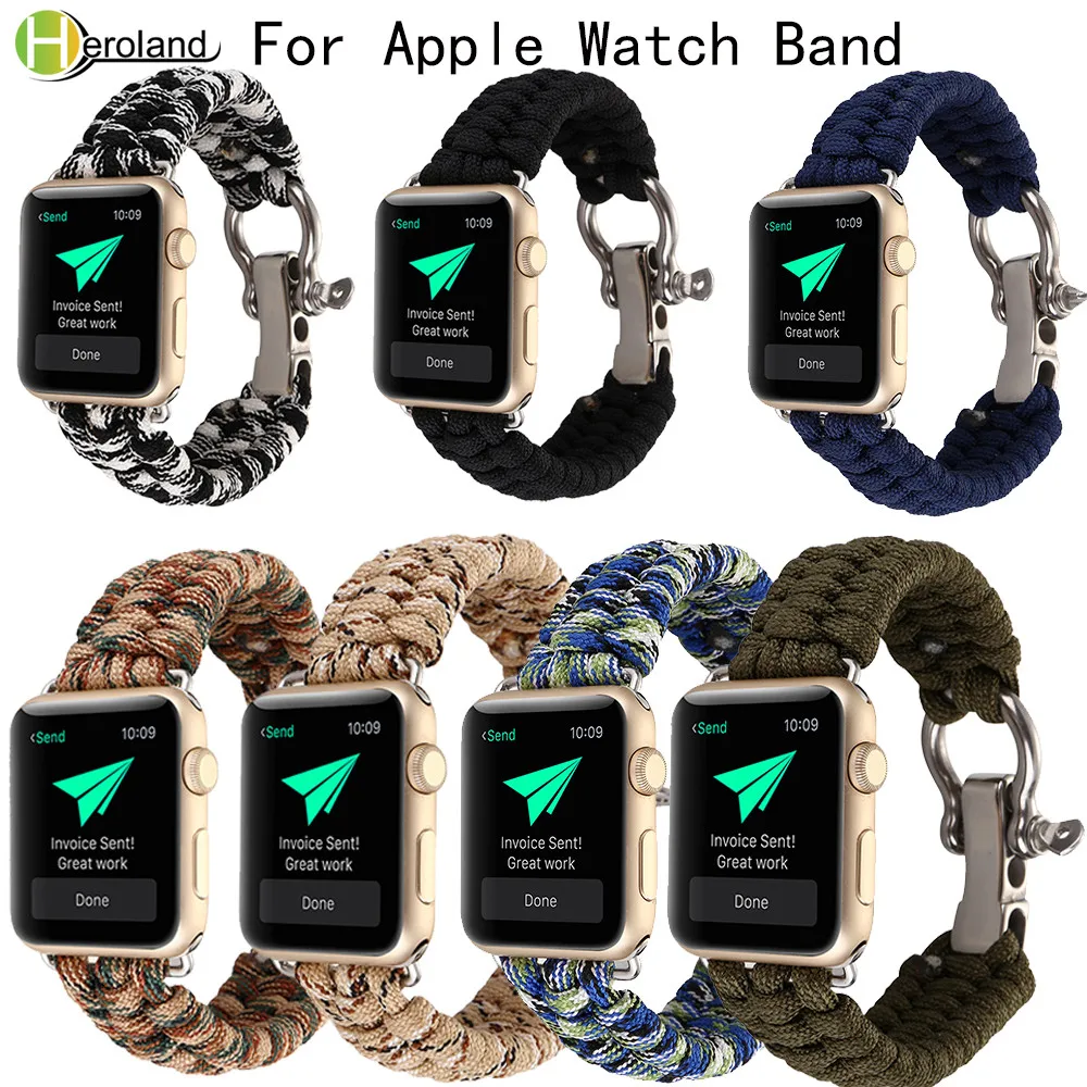 Ремешок нейлоновый Плетеный для Apple watch band 42 мм 38 наружный браслет выживания со