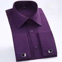 Мужские Non Iron Slim Fit французский запонки рубашка с длинным рукавом однотонные элегантные смокинг рубашки Формальные Бизнес французские