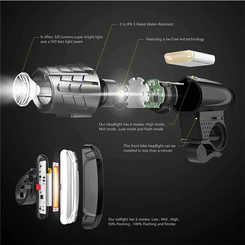 Lampe Torche Led Rechargable USB Bike Light Set Waterproof Bike Light Front And Rear Bike Lamp Clip Light Zaklamp 40MR1104