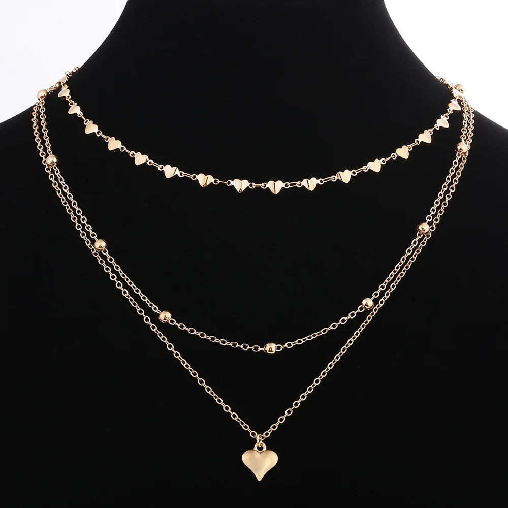

New Fashion Love Heart Choker Chain Necklace Charms Women Beads Tassel Multilayer Clavicle Necklace Jewelry