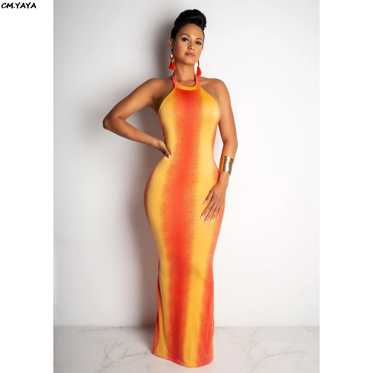 

2019 women new summer wave stripes halter neck sleeveless bodycon midi maxi dress night club party long dresses vestido GLCY1158