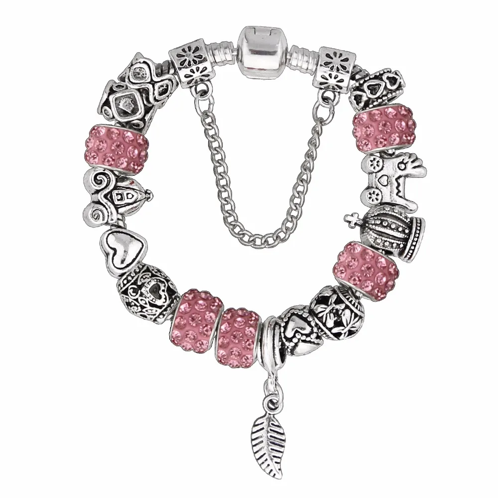 Endless Charms bracelet for women silver chain fancy leaf bead Jewelry Handmade Accessories