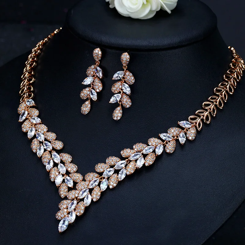 CWWZircons великолепный кубический цирконий камень Дубай ожерелье золотые серьги, ювелирный набор для женщин аксессуары для свадебной вечеринки T288