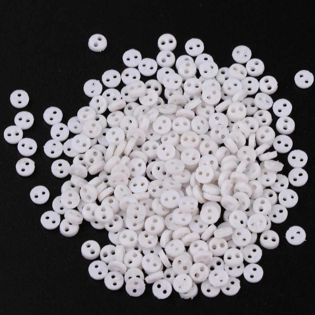 Mini Figures Dolls DIY Clothing Sewing Crafts Accessories 300 Pieces 4mm 2 Holes Resin Round Buttons White