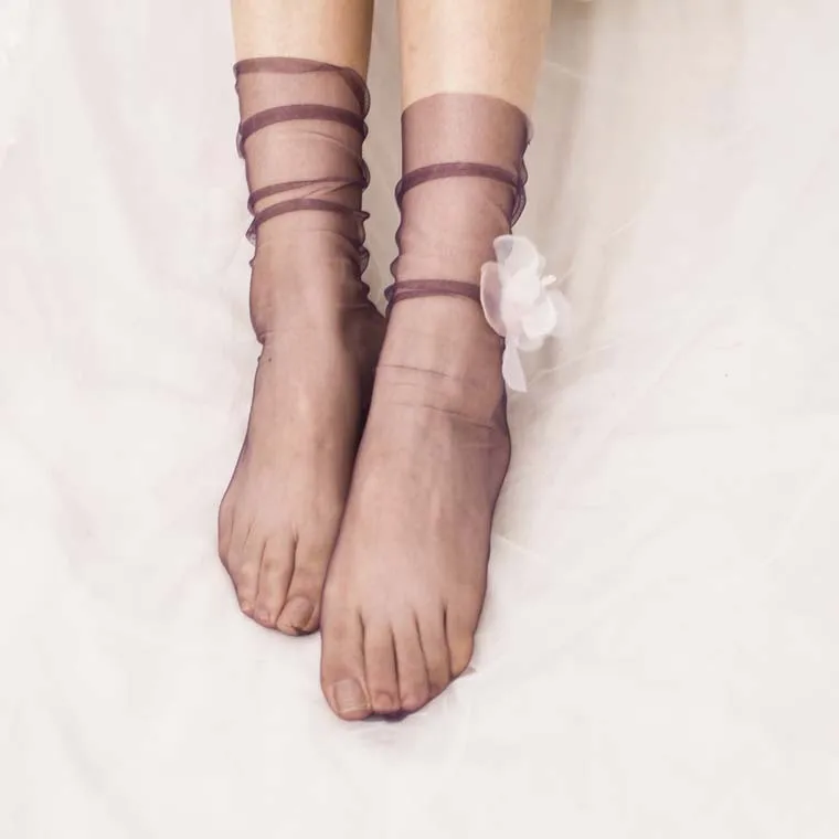 Трехмерный большой цветок Чистая Пряжа Прозрачный эластичный носок серия крутые женские эфирные тонкие носки женский сексуальный носок - Цвет: Фиолетовый
