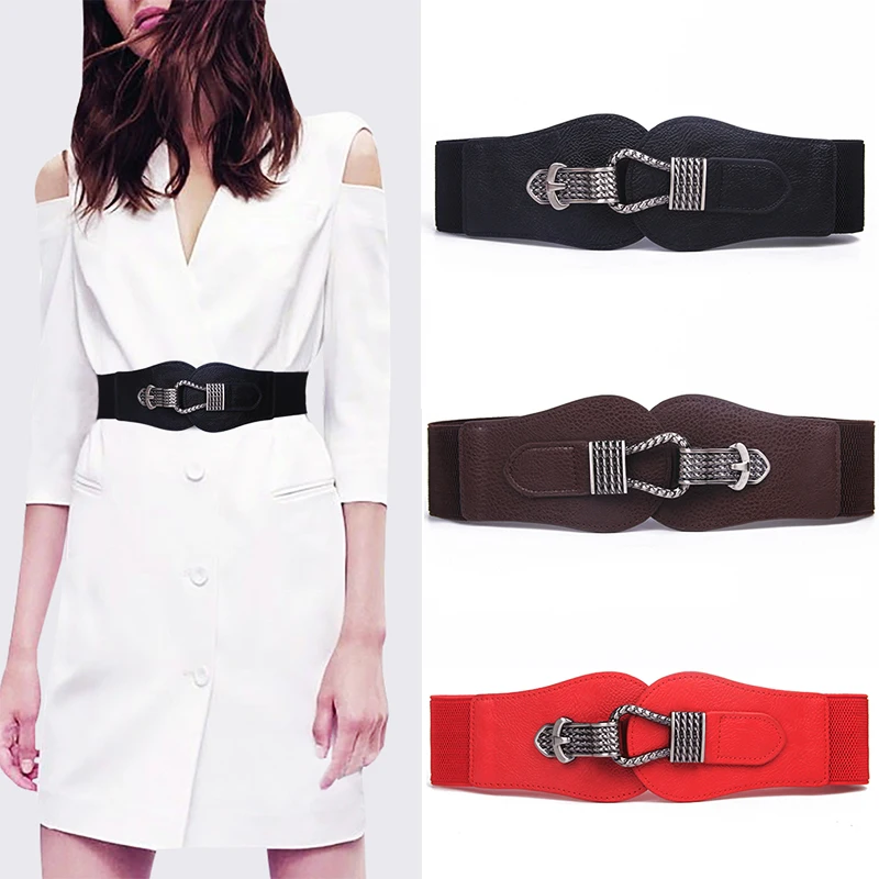 

Luxury Beauty Elastic Cummerbunds Vintage Black Pin Buckle Strap Wide Cinto High Quality Design Belts For Women Dress Cummerbund