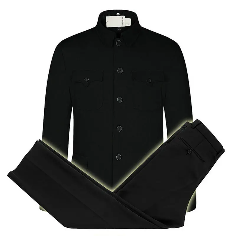 

Chinese Men Tunic Suit Set Man Classical Mao Suit Blazer 2PCS Pant Set Men Zhongshan Tunic Blazer and Trousers Suit Set Oriental