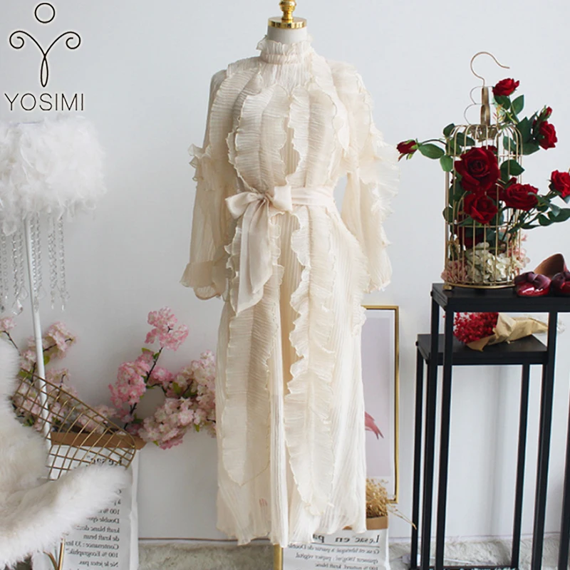 2019 Summer Evening Party Dress Maxi Voile Long Dress for Women Full Sleeve Ankle-length Beige Dresses Woman Party Night Vestido 2019 Summer Evening Party Dress Maxi Voile Long Dress for Women Full Sleeve Ankle-length Beige Dresses Woman Party Night Vestido