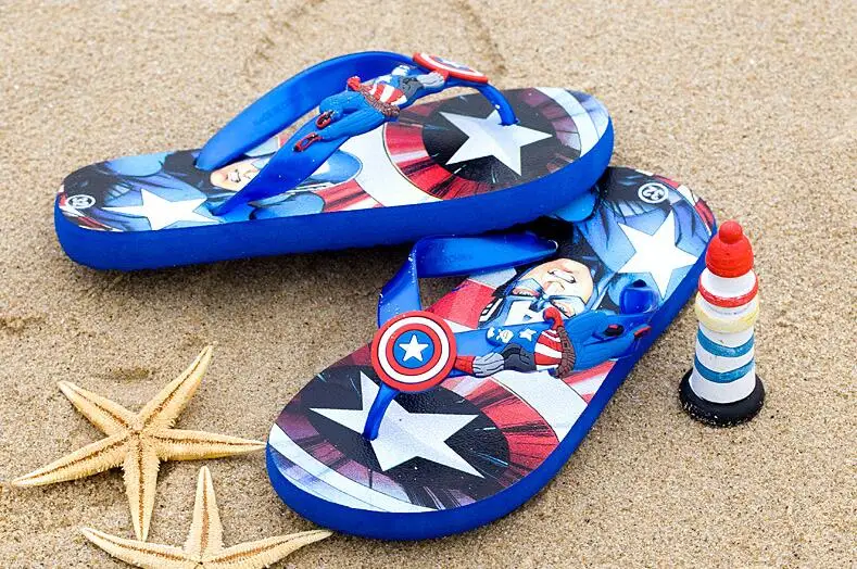 Летние детские тапочки для мальчиков; нескользящие сандалии; мягкие и удобные пляжные сланцы для девочек «Капитан Америка»;#10
