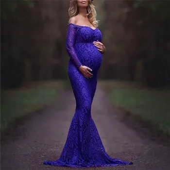 

Fashion Maternity Dress for Photo Shoot Maxi Gown Dress Off Shoulder Lace Fancy Sexy Mom Women Robe Maternity Photography Props
