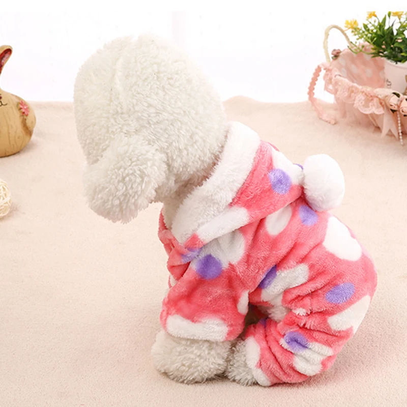 Для питомцев, зимний, Теплый розовый коралловый флис одежда для собак сердце Леопардовый принт комбинезон для собак