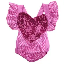 Newborn Baby Girls Sequins Kid Summer Clothes Love Bodysuit Jumpsuit Playsuit Outfits