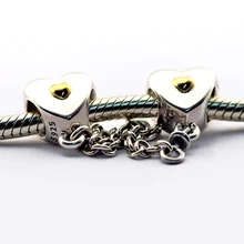 Подходит Pandora талисманы браслеты сердце и корона Детская безопасность цепи бусины с 14 к настоящее золото 925 пробы серебряные ювелирные