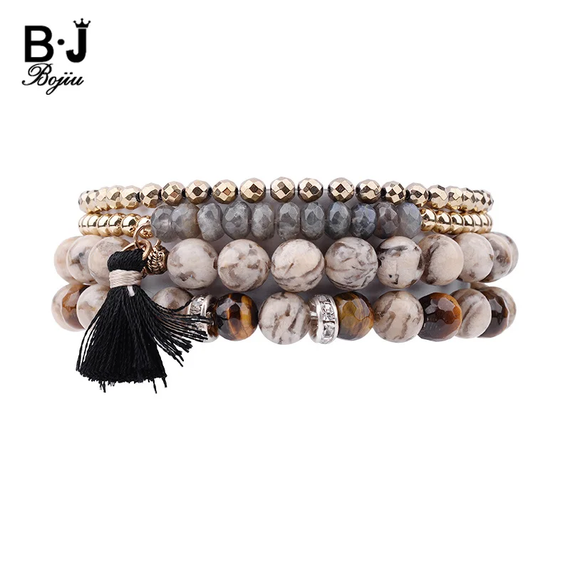 

BOJIU 4 Pcs/Set Multilayer Beads Women Bracelets Female Trendy Gold Beads Tiger Eye Natural Stone Bracelet Jewelry Lady BCSET170