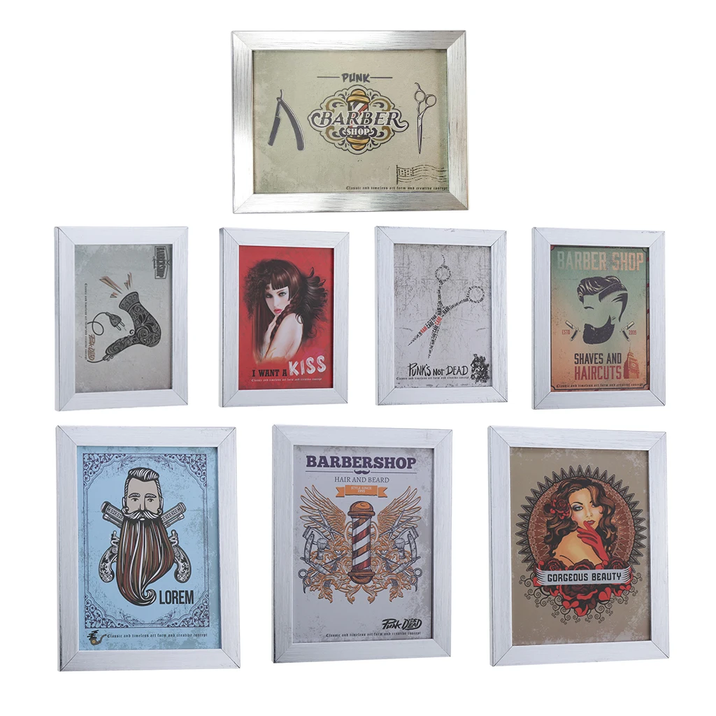 7pcs Hair Beauty Salon Wall Home Decor Poster Picture Barber Shop  Photo Decoration Frame