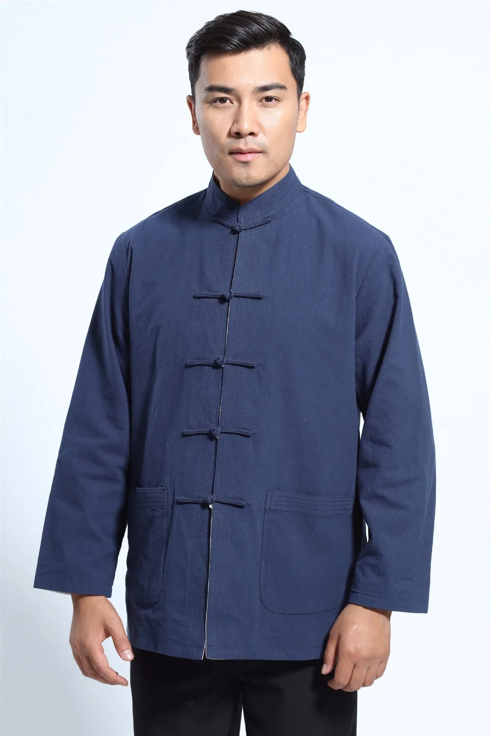 Шанхай история рубашка с длинными рукавами Китайская традиционная одежда смесь белье Тан костюм воротник стойка Двусторонняя куртка 2 цвета