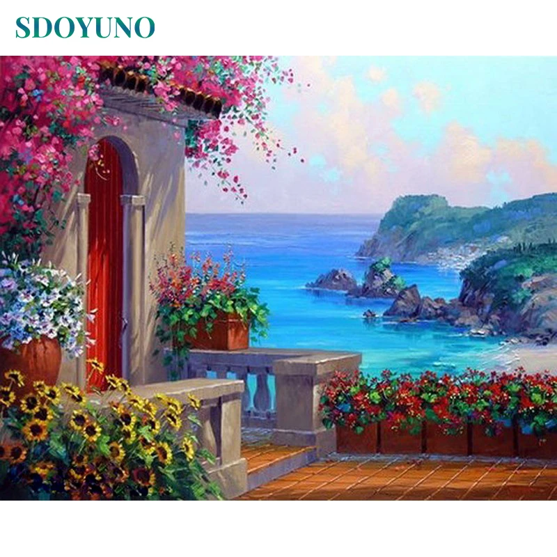 

SDOYUNO Frame Seaside DIY Painting By Numbers Seascape Modern Home Wall Art Picture Acrylic Paint By Numbers Unique Gift 40x50