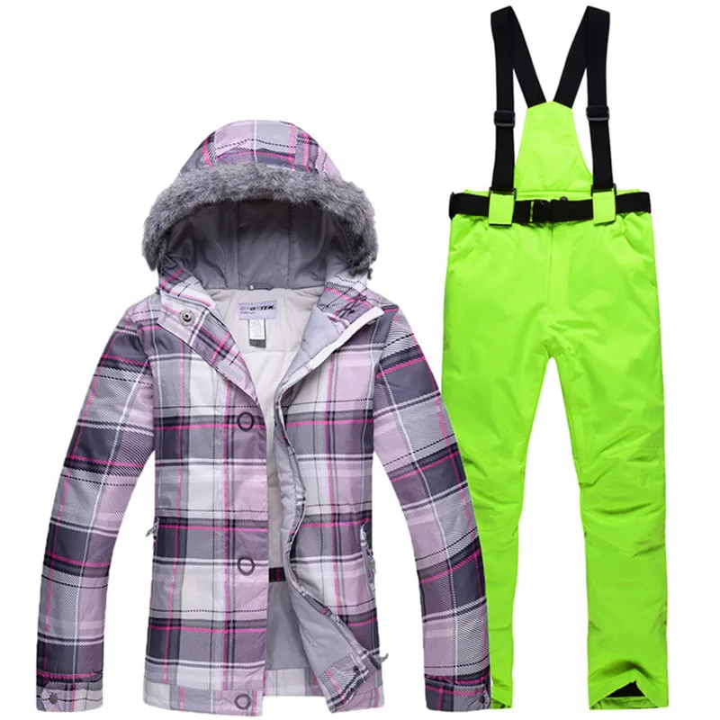 

Cheap Winter Costumes Women Ski Suit Set Outdoor Ski Sports Suits Thermal Hair Hat Jacket + Women's Clothing Pants