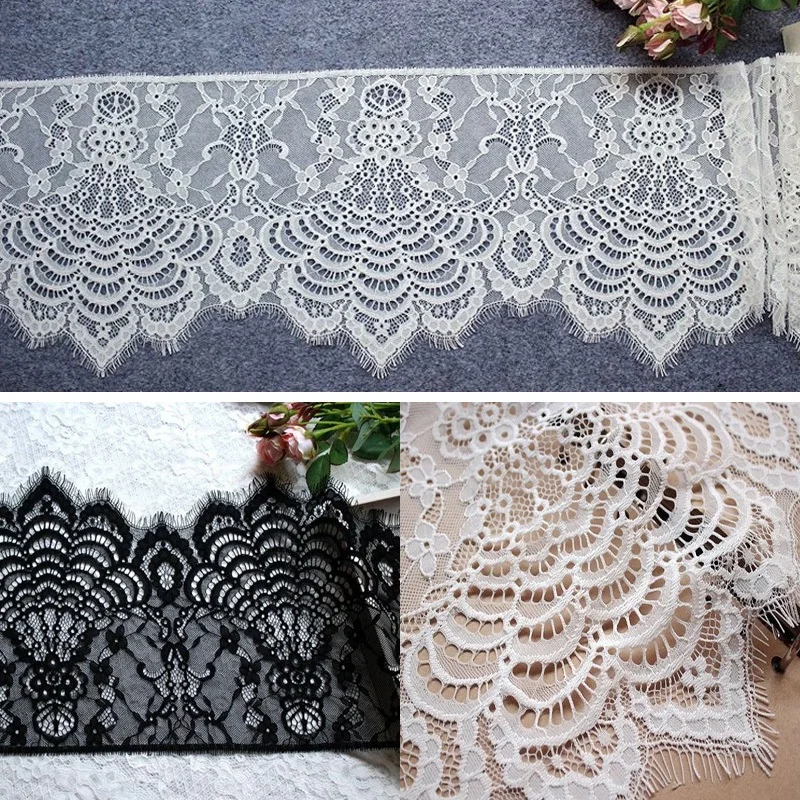 

6m/lot Eyelash Lace Fabric DIY Decorative High Quality Soft Nylon Eyelash Lace Trim Clothing Sewing Applique Fabric 24cm