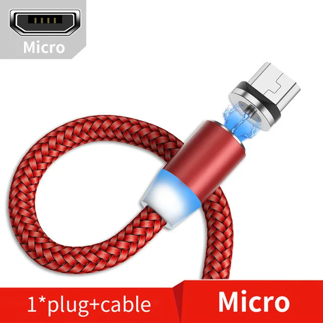 1 м светодиодный магнитный кабель type C Micro USB Магнитный зарядный кабель для Apple iPhone X Xs Max XR 8 samsung S10 S9 Android телефонный шнур - Цвет: Red Micro Cable
