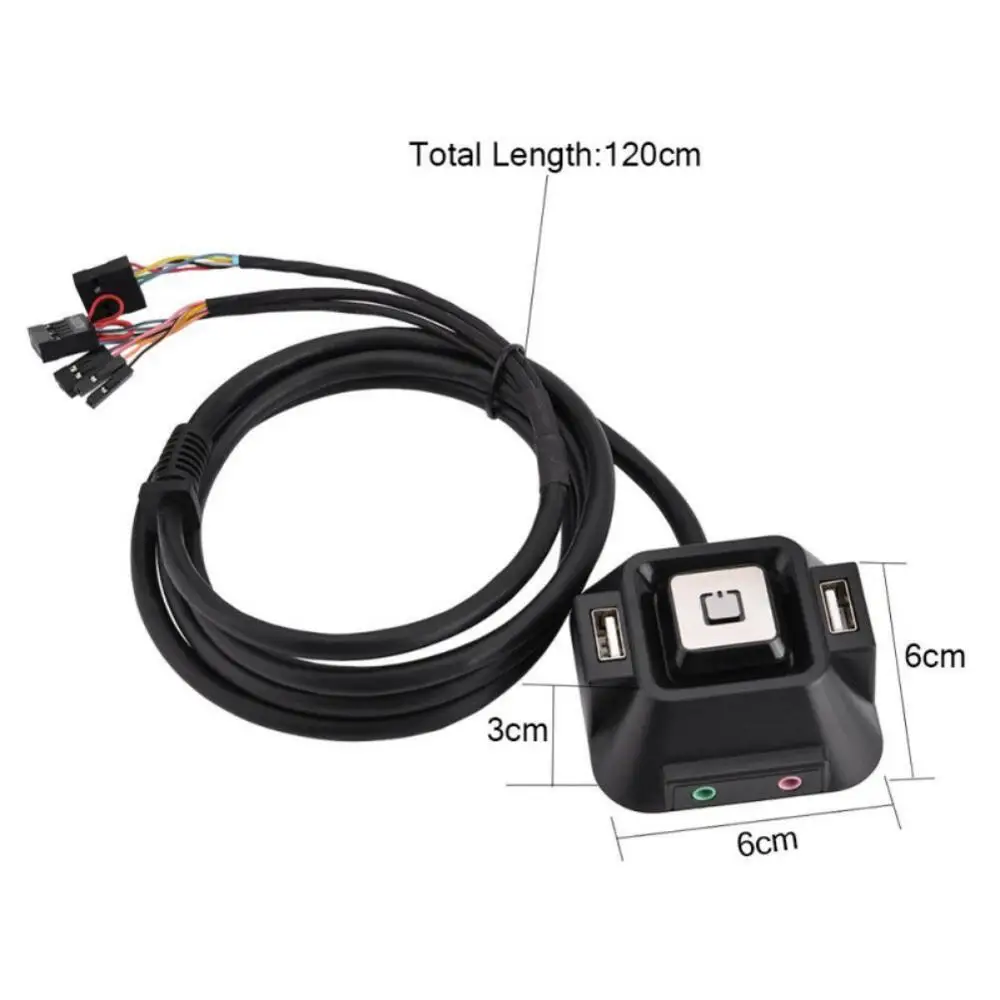 Desktop PC Case Switch Power on off Button W Dual USB Ports Audio Mic ports 3