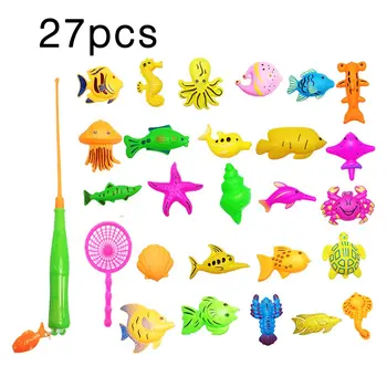 

27Pcs Set Plastic Magnetic Fishing Toys Baby Bath Toy Fishing Game Kids 1 Poles 1 Nets 25 Magnet Fish Indoor Outdoor Fun Baby