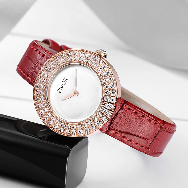 

Luxury Women Watches with Genuine Leather Strap zivok Ultra Thin Diamond Lover Quartz Watch Women Zegarek Damski Reloj Mujer