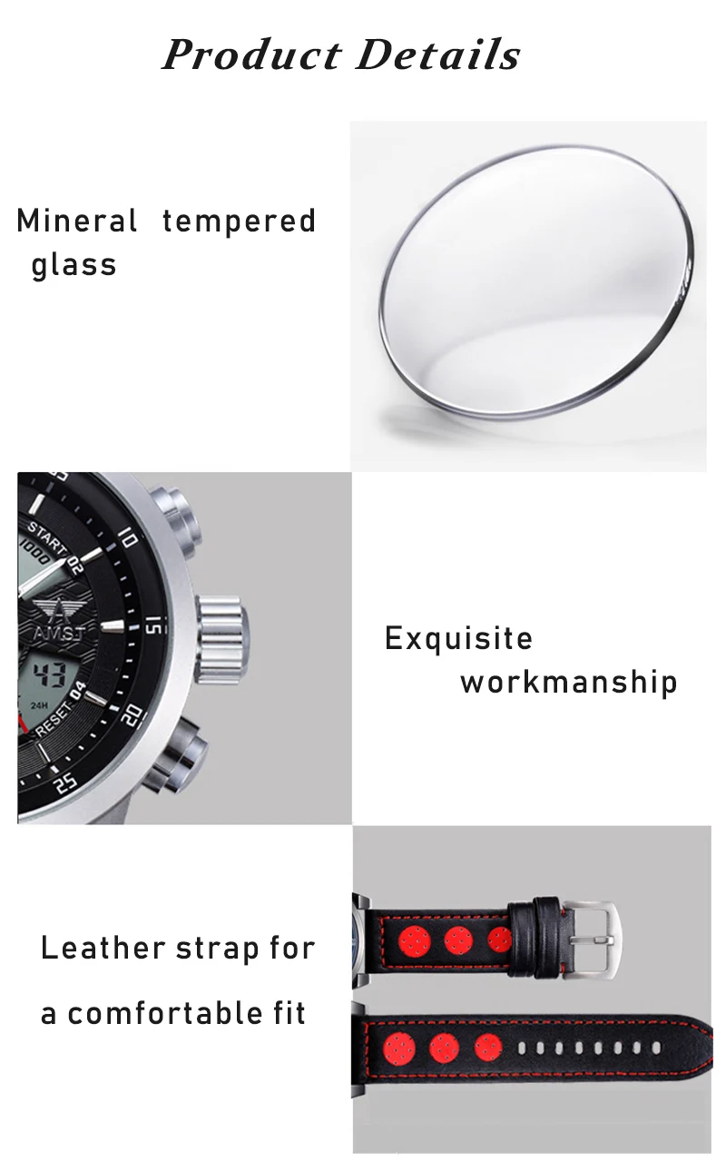 Мужские Цифровые часы с двойным дисплеем, военные наручные часы, мужские модные водонепроницаемые спортивные кварцевые часы 50 м, роскошные брендовые AMST, новинка