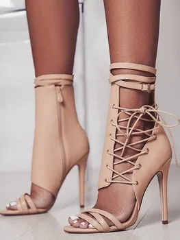 

2019 new fashion European and American style stiletto cross with fish mouth Roman shoes sexy high waist high heels women
