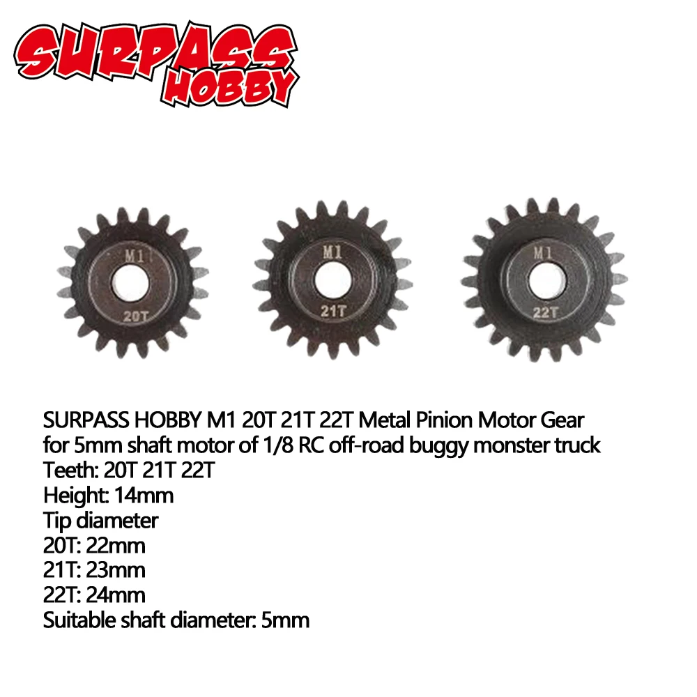 

SURPASSHOBBY M1 20T 21T 22T Pinion Motor Gear for 1/8 RC Buggy Car Monster Truck