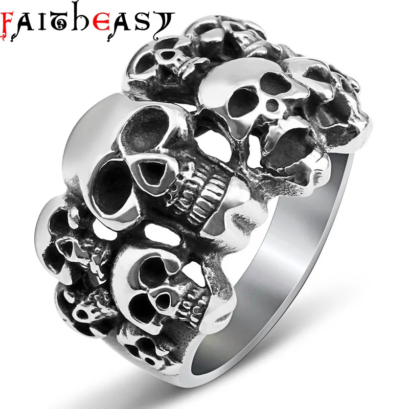 

FAITHEASY Fashion Stainless Steel Man's Rings Biker Punk Skull Ring US Size 8 to 14 Drop Shipping