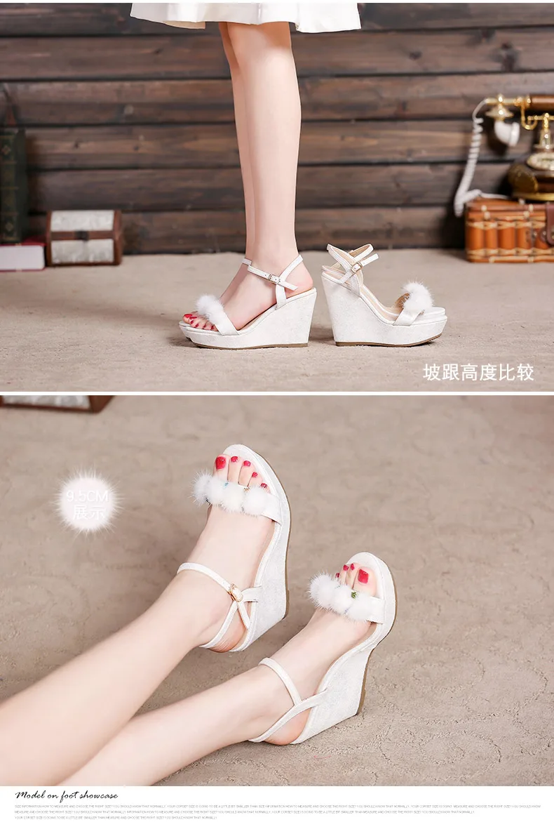 44_2019 Summer Fashion Womens Wedge Sandals Female Retro High Heeled Platform Rhinestone Shoes Online