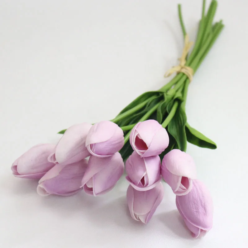 10 шт. красивые настоящие на ощупь цветы латексные тюльпаны искусственный букет поддельный цветок Свадебный букет декоративные цветы для свадьбы - Цвет: Фиолетовый
