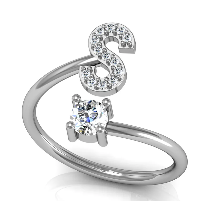 Двойное яркое креативное кольцо 26 букв из кубического циркония белого золота с открытым пальцем для женщин, женские вечерние ювелирные изделия в подарок KCR208 - Цвет основного камня: S